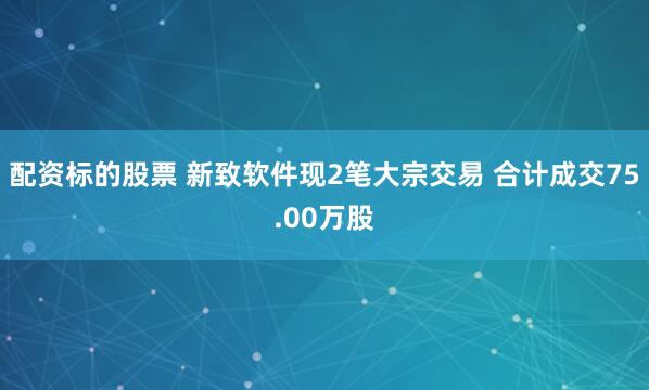 配资标的股票 新致软件现2笔大宗交易 合计成交75.00万股