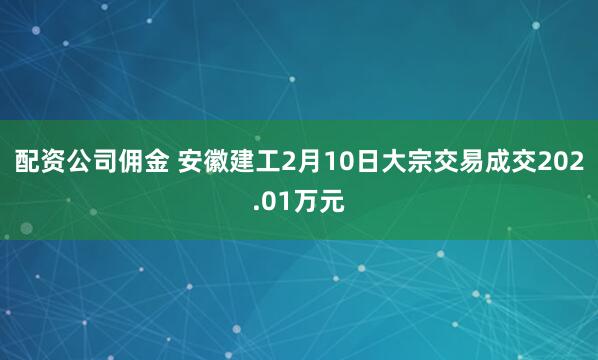 配资公司佣金 安徽建工2月10日大宗交易成交202.01万元